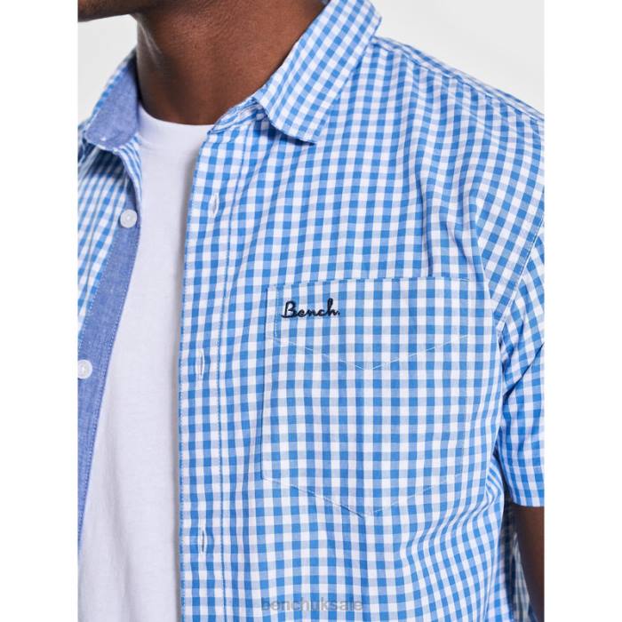 Apparel Bench Men ESHER Short Sleeve Shirt 6H8626 Blue Check