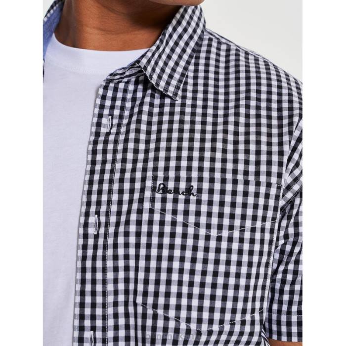 Apparel Bench Men ESHER Short Sleeve Shirt 6H8632 Black Check