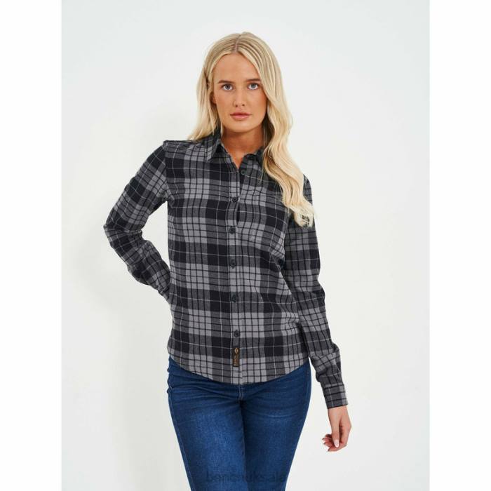 Apparel Bench Women CARLOWLY Flannel Shirt 6H86109 Black/Charcoal Check
