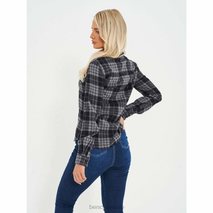 Apparel Bench Women CARLOWLY Flannel Shirt 6H86109 Black/Charcoal Check